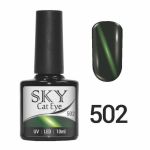 Гель-лак SKY CAT EYE № 502 серый с зелёной полоской, 10мл