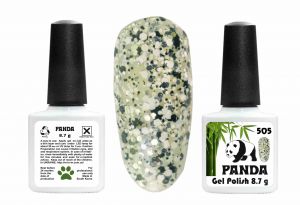 Гель-лак PANDA №505 серебряные блёстки вперемешку с белыми, черными пайетками ,  8,7 мл ― My Beauty