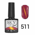 Гель-лак SKY CAT EYE №511 тёмно-красный с желтой полоской, 10мл
