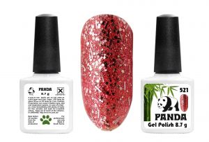 Гель-лак PANDA №521 красно-розовый с с серебро-голографическими пайетками,  8,7 мл ― My Beauty