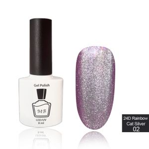 24D Cat Eye MB Rainbow Cat Silver 02 сиреневая с розово-золотыми хлопьями юки , магнитный  8мл ― My Beauty