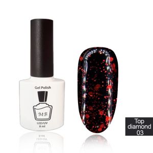 MB Diamond Top 03 красный, глиттерный топ без липкого слоя, 8 мл ― My Beauty